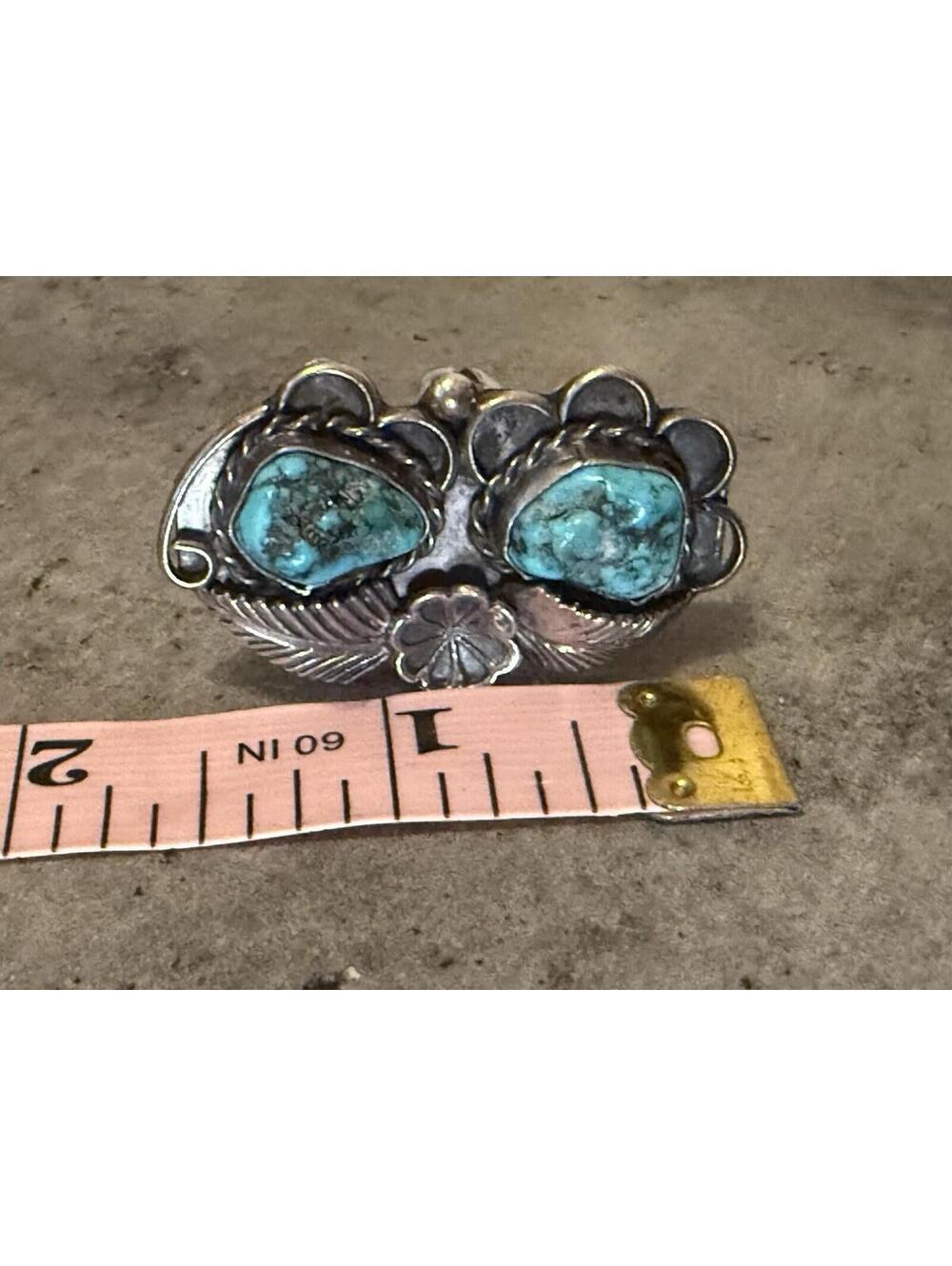 Turquoise Signet Ring Native American Navajo Sterling Silver 925 Size 5.5 Signed - Picture 5 of 9